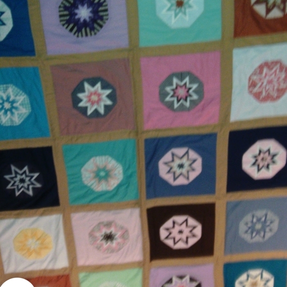 Folded Stars hand quilted bedspread blanket multi color full heavy unique burst - Picture 10 of 16